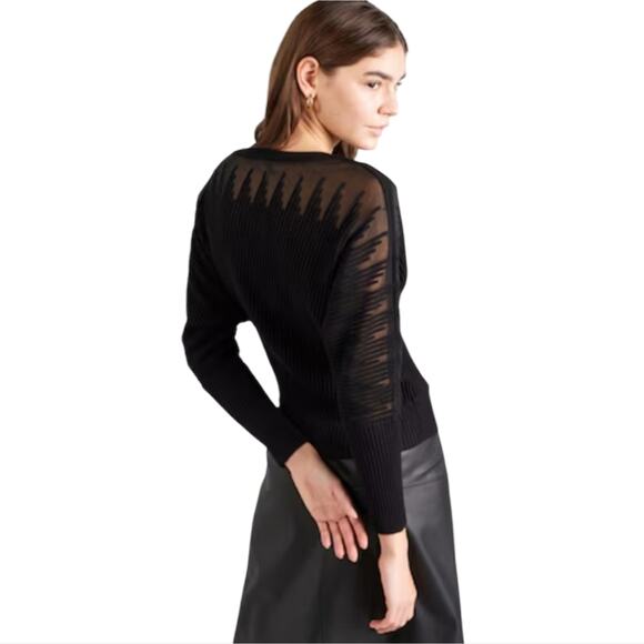 DKNY Black Neutral Monochromatic Sheer Inlay Ribbed Sweater Plus Size 2X New - Picture 6 of 13